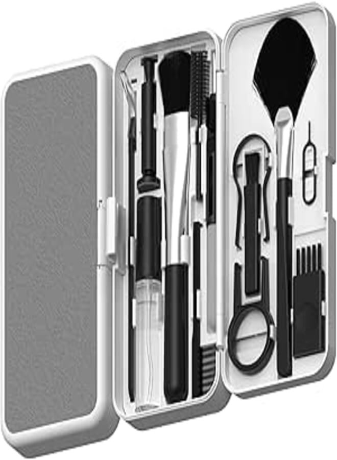 Sounce 19-in-1 Cleaning Kit for Phones, Camera, Gaming Keyboards, Laptops and Earbuds with a Built in Mobile Holder and Card Remover (White)